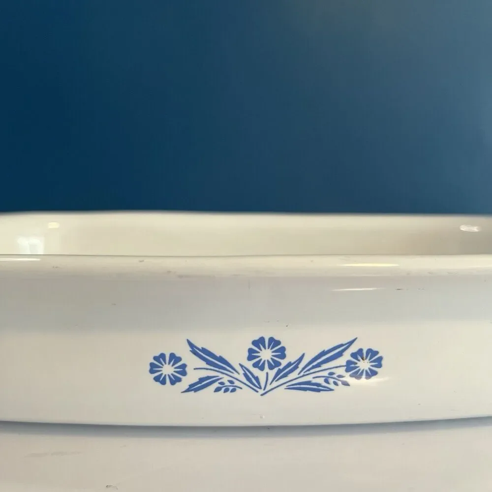 Vtg Corning Ware Blue Cornflower Platters Set Of (2) P21 Roaster & P19 Meat